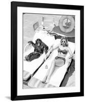 Chimpanzee & Woman Sunbathing-null-Framed Art Print