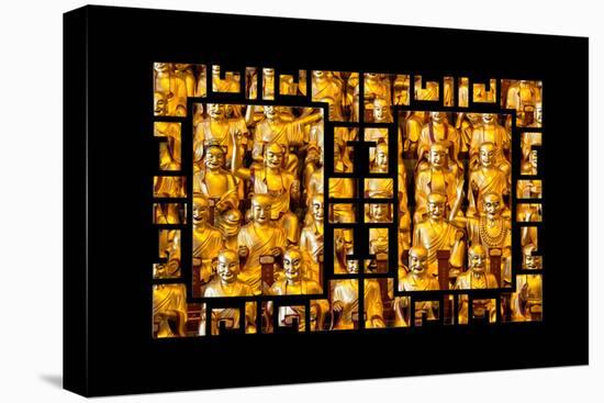 China 10MKm2 Collection - Asian Window - Gold Buddhist Statues in Longhua Temple-Philippe Hugonnard-Stretched Canvas