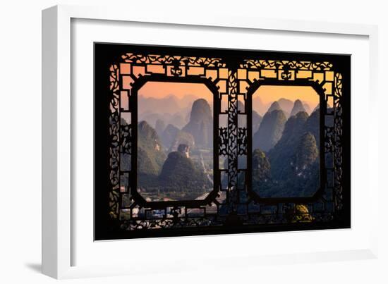 China 10MKm2 Collection - Asian Window - Karst Mountains at Sunset - Yangshuo-Philippe Hugonnard-Framed Photographic Print