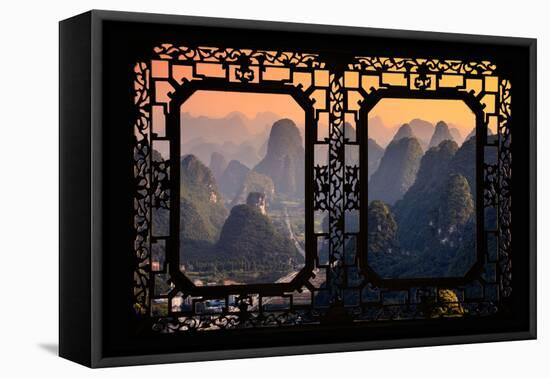 China 10MKm2 Collection - Asian Window - Karst Mountains at Sunset - Yangshuo-Philippe Hugonnard-Framed Stretched Canvas