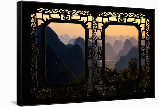 China 10MKm2 Collection - Asian Window - Karst Mountains at Sunset - Yangshuo-Philippe Hugonnard-Framed Stretched Canvas