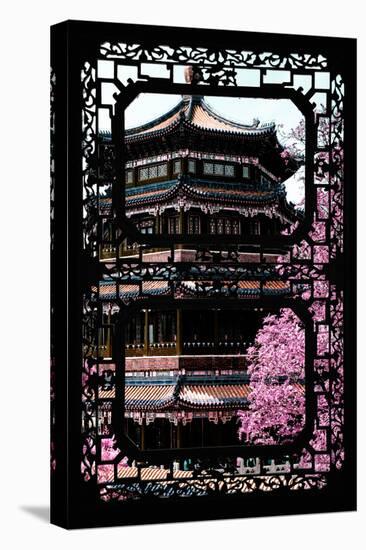 China 10MKm2 Collection - Asian Window - Pink Summer Temple-Philippe Hugonnard-Stretched Canvas