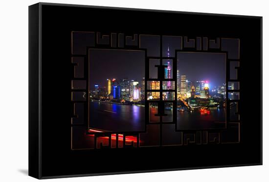 China 10MKm2 Collection - Asian Window - Shanghai Cityscape at night-Philippe Hugonnard-Framed Stretched Canvas