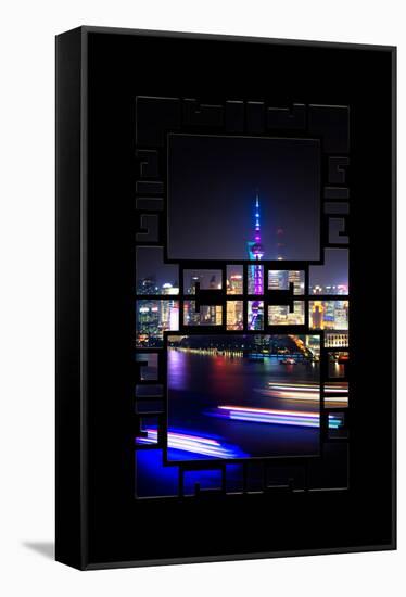 China 10MKm2 Collection - Asian Window - Shanghai Cityscape at night-Philippe Hugonnard-Framed Stretched Canvas