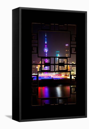 China 10MKm2 Collection - Asian Window - Shanghai Cityscape at night-Philippe Hugonnard-Framed Stretched Canvas