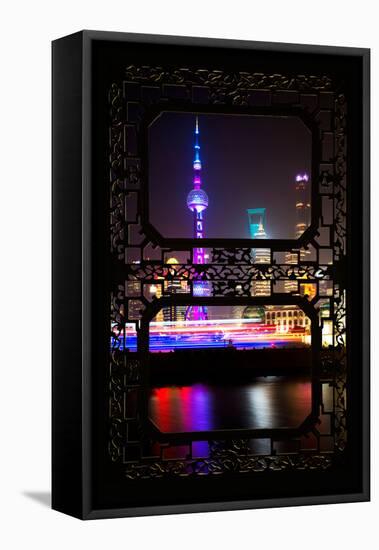 China 10MKm2 Collection - Asian Window - Shanghai Cityscape at night-Philippe Hugonnard-Framed Stretched Canvas