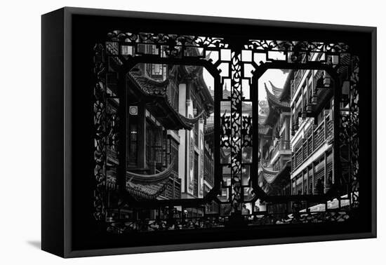 China 10MKm2 Collection - Asian Window - Traditional Architecture in Yuyuan Garden - Shanghai-Philippe Hugonnard-Framed Stretched Canvas