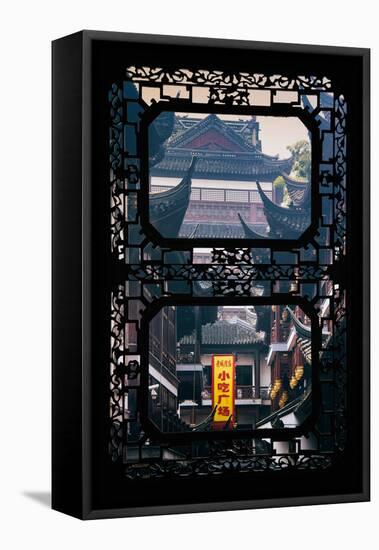 China 10MKm2 Collection - Asian Window - Traditional Architecture in Yuyuan Garden - Shanghai-Philippe Hugonnard-Framed Stretched Canvas