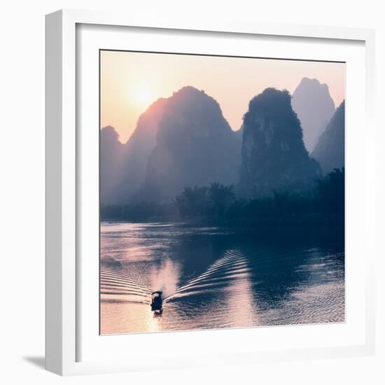 China 10MKm2 Collection - Beautiful Scenery of Yangshuo with Karst Mountains at Pastel Sunrise-Philippe Hugonnard-Framed Photographic Print