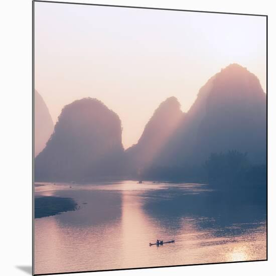 China 10MKm2 Collection - Beautiful Scenery of Yangshuo with Karst Mountains at Pastel Sunrise-Philippe Hugonnard-Mounted Photographic Print