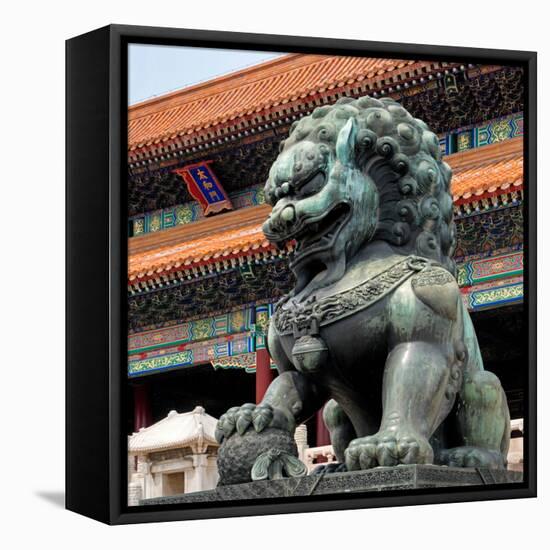 China 10MKm2 Collection - Bronze Chinese Lion in Forbidden City-Philippe Hugonnard-Framed Stretched Canvas