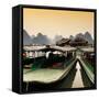 China 10MKm2 Collection - Chinese Boats with Karst Mountains at Sunset-Philippe Hugonnard-Framed Stretched Canvas