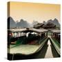 China 10MKm2 Collection - Chinese Boats with Karst Mountains at Sunset-Philippe Hugonnard-Stretched Canvas