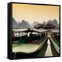 China 10MKm2 Collection - Chinese Boats with Karst Mountains at Sunset-Philippe Hugonnard-Framed Stretched Canvas