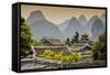 China 10MKm2 Collection - Chinese Buddhist Temple with Karst Mountains at Sunset-Philippe Hugonnard-Framed Stretched Canvas