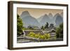 China 10MKm2 Collection - Chinese Buddhist Temple with Karst Mountains at Sunset-Philippe Hugonnard-Framed Photographic Print