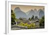 China 10MKm2 Collection - Chinese Buddhist Temple with Karst Mountains at Sunset-Philippe Hugonnard-Framed Photographic Print