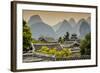 China 10MKm2 Collection - Chinese Buddhist Temple with Karst Mountains at Sunset-Philippe Hugonnard-Framed Photographic Print