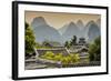 China 10MKm2 Collection - Chinese Buddhist Temple with Karst Mountains at Sunset-Philippe Hugonnard-Framed Photographic Print