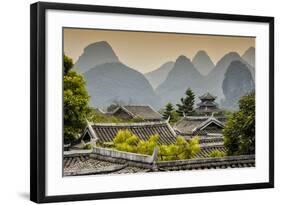 China 10MKm2 Collection - Chinese Buddhist Temple with Karst Mountains at Sunset-Philippe Hugonnard-Framed Photographic Print