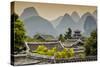 China 10MKm2 Collection - Chinese Buddhist Temple with Karst Mountains at Sunset-Philippe Hugonnard-Stretched Canvas