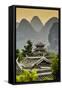 China 10MKm2 Collection - Chinese Buddhist Temple with Karst Mountains at Sunset-Philippe Hugonnard-Framed Stretched Canvas