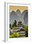 China 10MKm2 Collection - Chinese Buddhist Temple with Karst Mountains at Sunset-Philippe Hugonnard-Framed Photographic Print