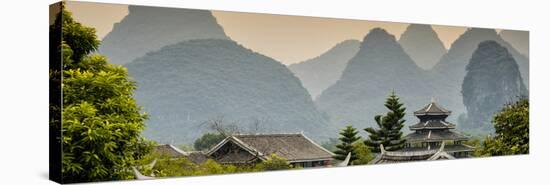 China 10MKm2 Collection - Chinese Buddhist Temple with Karst Mountains at Sunset-Philippe Hugonnard-Stretched Canvas