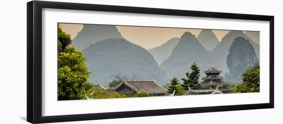 China 10MKm2 Collection - Chinese Buddhist Temple with Karst Mountains at Sunset-Philippe Hugonnard-Framed Premium Photographic Print