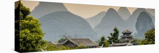 China 10MKm2 Collection - Chinese Buddhist Temple with Karst Mountains at Sunset-Philippe Hugonnard-Stretched Canvas
