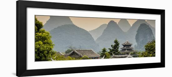 China 10MKm2 Collection - Chinese Buddhist Temple with Karst Mountains at Sunset-Philippe Hugonnard-Framed Photographic Print