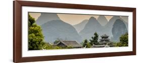 China 10MKm2 Collection - Chinese Buddhist Temple with Karst Mountains at Sunset-Philippe Hugonnard-Framed Photographic Print