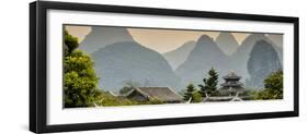 China 10MKm2 Collection - Chinese Buddhist Temple with Karst Mountains at Sunset-Philippe Hugonnard-Framed Photographic Print