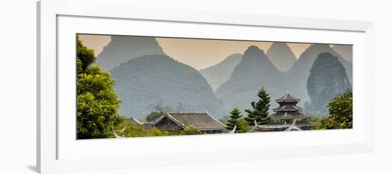 China 10MKm2 Collection - Chinese Buddhist Temple with Karst Mountains at Sunset-Philippe Hugonnard-Framed Photographic Print