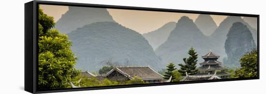 China 10MKm2 Collection - Chinese Buddhist Temple with Karst Mountains at Sunset-Philippe Hugonnard-Framed Stretched Canvas