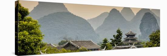 China 10MKm2 Collection - Chinese Buddhist Temple with Karst Mountains at Sunset-Philippe Hugonnard-Stretched Canvas