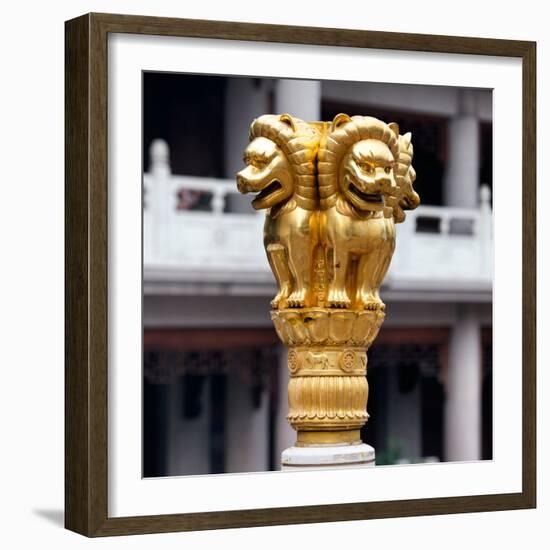 China 10MKm2 Collection - Golden Chinese Lion Statue Jing An Temple - Shanghai-Philippe Hugonnard-Framed Photographic Print