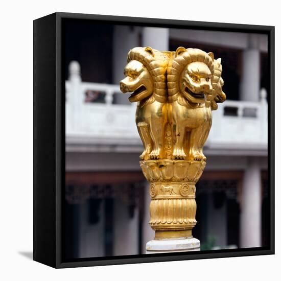 China 10MKm2 Collection - Golden Chinese Lion Statue Jing An Temple - Shanghai-Philippe Hugonnard-Framed Stretched Canvas