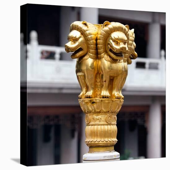 China 10MKm2 Collection - Golden Chinese Lion Statue Jing An Temple - Shanghai-Philippe Hugonnard-Stretched Canvas