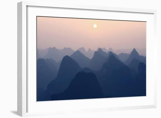 China 10MKm2 Collection - Karst Mountains at Pastel Sunset - Yangshuo-Philippe Hugonnard-Framed Photographic Print