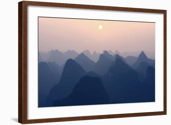 China 10MKm2 Collection - Karst Mountains at Pastel Sunset - Yangshuo-Philippe Hugonnard-Framed Photographic Print