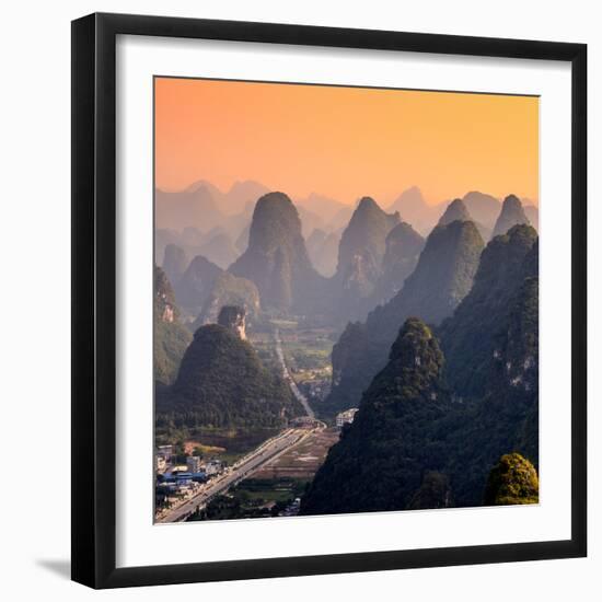 China 10MKm2 Collection - Karst Mountains at Sunset - Yangshuo-Philippe Hugonnard-Framed Photographic Print