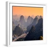 China 10MKm2 Collection - Karst Mountains at Sunset - Yangshuo-Philippe Hugonnard-Framed Photographic Print