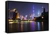 China 10MKm2 Collection - Shanghai Skyline with Oriental Pearl Tower at night-Philippe Hugonnard-Framed Stretched Canvas