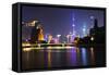 China 10MKm2 Collection - Shanghai Skyline with Oriental Pearl Tower at night-Philippe Hugonnard-Framed Stretched Canvas