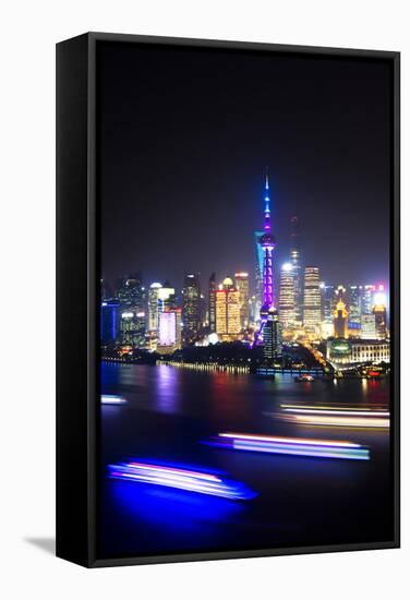 China 10MKm2 Collection - Shanghai Skyline with Oriental Pearl Tower at night-Philippe Hugonnard-Framed Stretched Canvas