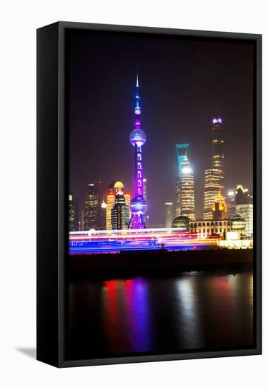 China 10MKm2 Collection - Shanghai Skyline with Oriental Pearl Tower at night-Philippe Hugonnard-Framed Stretched Canvas