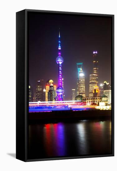 China 10MKm2 Collection - Shanghai Skyline with Oriental Pearl Tower at night-Philippe Hugonnard-Framed Stretched Canvas