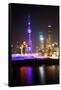 China 10MKm2 Collection - Shanghai Skyline with Oriental Pearl Tower at night-Philippe Hugonnard-Framed Stretched Canvas