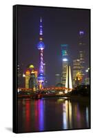 China 10MKm2 Collection - Shanghai Skyline with Oriental Pearl Tower at night-Philippe Hugonnard-Framed Stretched Canvas